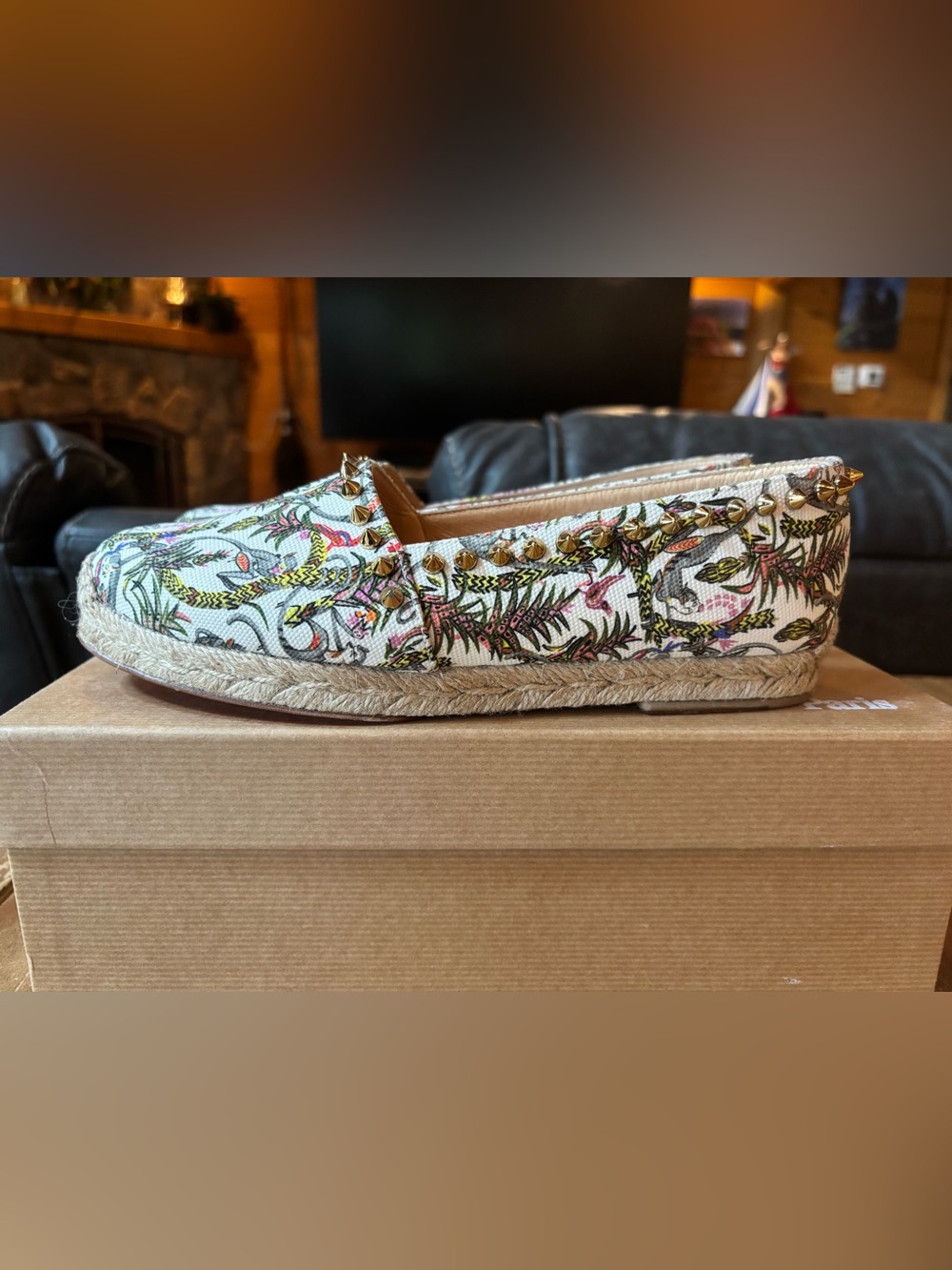 Christian Louboutin Ares Jungle Printed Espadrille 37 7 - Picture 2 of 11